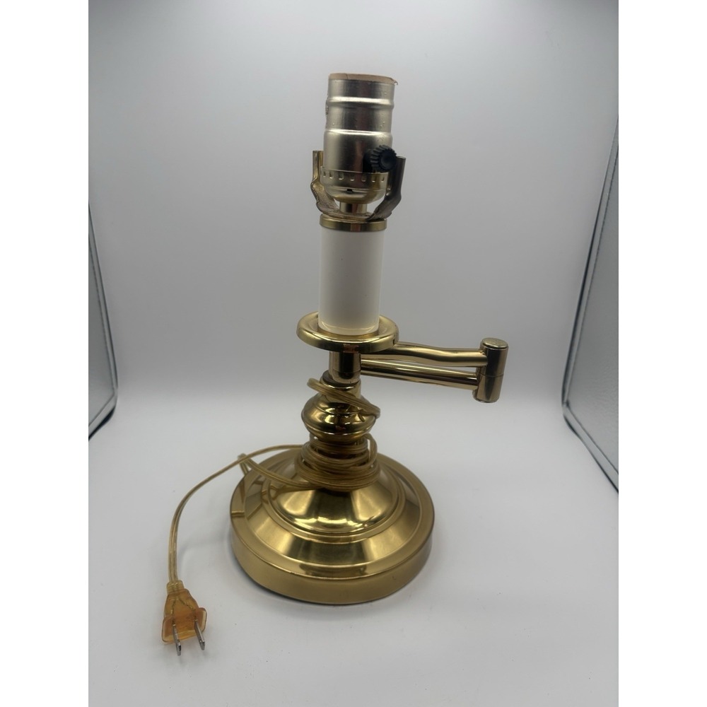 Vintage Mid Century Brass Swing‎ Arm Electric Light Table Lamp 17" READ